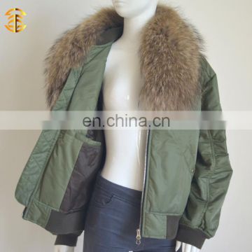 JS FUR Natural Raccoon Winter Fur Bomber Lady Jacket