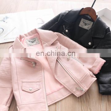 Autumn and winter special offer girls 2 colors into oblique zipper lapel leather baby PU jacket jacket