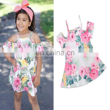 2019 Girls flower dress Baby off-shoulder Summer sleeveless 5Size for 1-6T