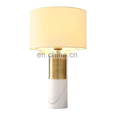 New Modern White Marble Base Decorative Desk Light with Shade Golden Table Lamp