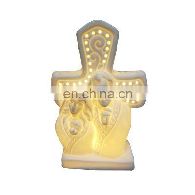 ceramic christmas baby jesus cross with led lighting