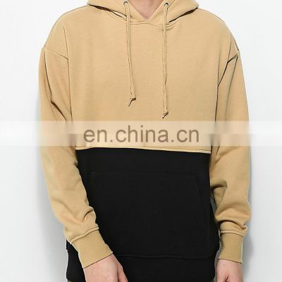 New design Two tone custom cheap fleece pullover sweatshirts khaki and black pullover hoodie for men