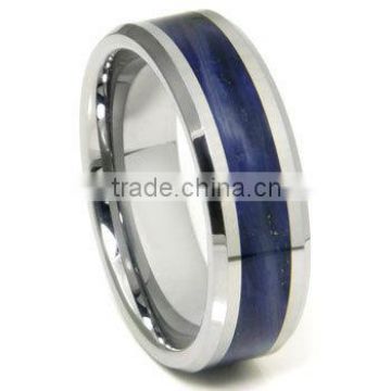 Tungsten Carbide Royal Blue Riverstone Inlay Wedding Band Ring, Royal Blue Inlay Ring
