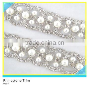 Fancy 888 Crystal Rhinestone Pearl Cup Chain For Crafts Plated Silver
