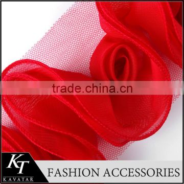 Single Line Solid Color 3D Chiffon Flower Rose Flower Chic Crochet Flower Lace Trim