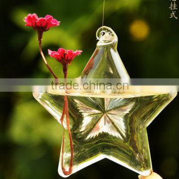 Hanging Water Star Shaped Glass Vase, Air Plant Terrarium, Flat Bottom,
