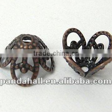 Brass Bead Caps Jewelery Findings Wholesale, Lead Free, Red Copper Color, Flower(J0K5R042)
