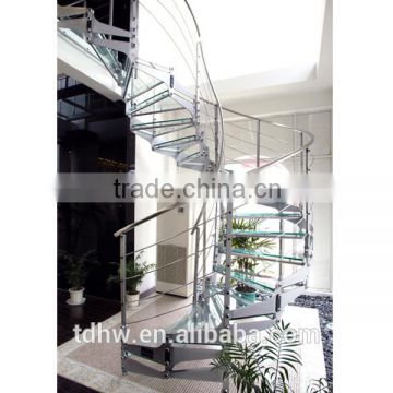 Prefabricated stainless steel curved staircase with tempered glass panel                        
                                                                                Supplier's Choice