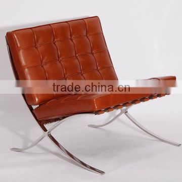 European style premium Aniline and Italian leather barcelona lounge chair