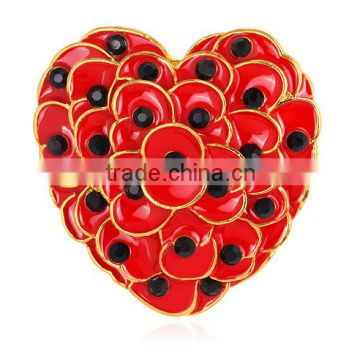 Heart shape poppy brooch