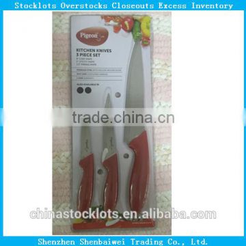 Surplus stock liquidation lots yiwu stocklots kitchen knives 3 piece set stainless steel surplus excess inventory for sale