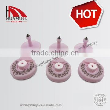 rfid sheep ear tag with 125 HKZ in pink with metal pin 30*30 mm