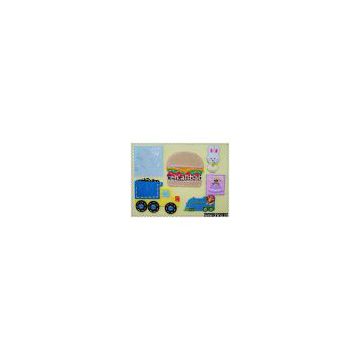 applique embroidery with,colorful ,car,rabbit, hamburger