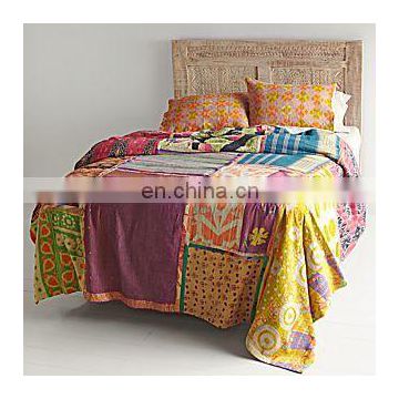 Handmade Vintage Reversible Kantha Quilt Sari Patchwork Throw from India