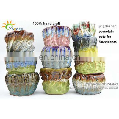 Mini 100% Handicraft Jingdezhen Colourful Ceramic Succulent Pots, Flower Pots