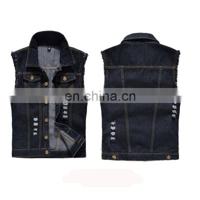 new arriving and design plus size ripped vintage black sleeveless denim jacket vest for men