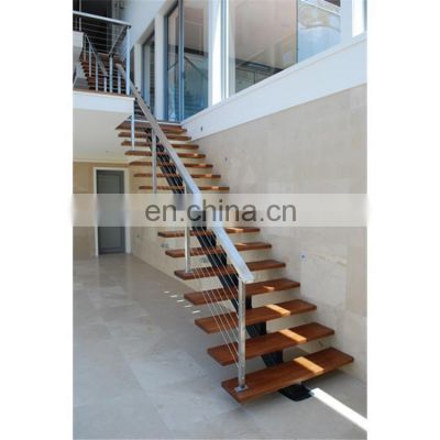 High end modern stair galvanized steel beam straight stairs interior staircases with wood tread