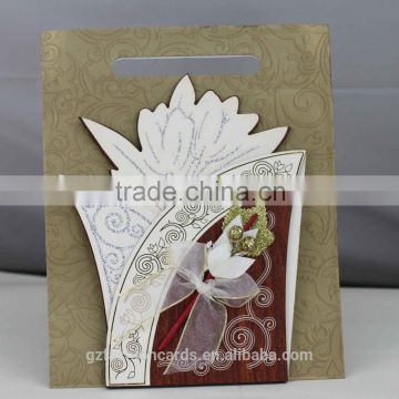 Luxury gold flower wooden wedding cards indian wedding cards invitation