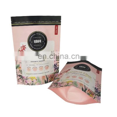 Custom aluminum foil food packaging paper bag pink stand up zipper plastic pouch kraft paper pouch for protein powder packaging
