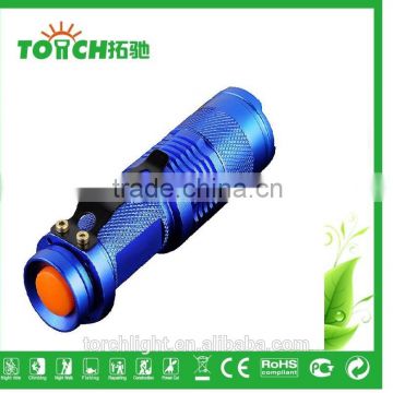 high-quality Mini blue Brand 200LM Waterproof LED Flashlight 3 Modes Zoomable LED Torch penlight for hiking