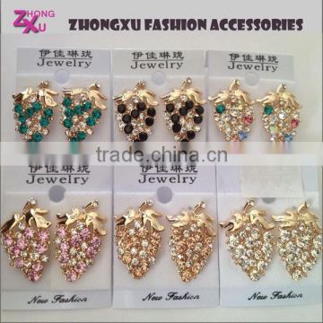 new high quality custom fashion 24K gold plated Czech diamond strawberry earring