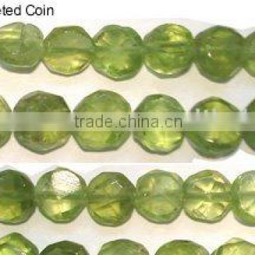 Peridot Faceted Coin Beads