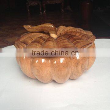 Pumpkin shaped pot with lid, high quality wooden pot from Vietnam