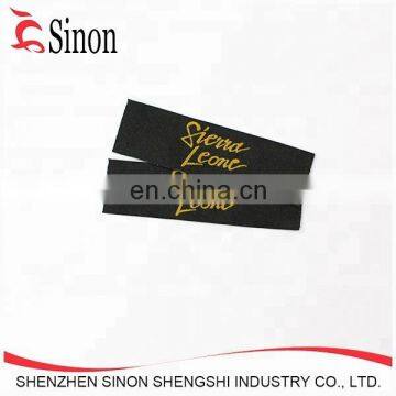 Customize black yellow straight cut gold logo fabric knit label shoe label