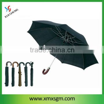 23"x8K 190T Pongee Auto Open Folding Umbrella With Wooden Handle