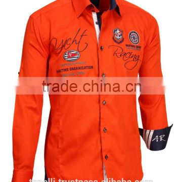 High quality Wholesale long sleeve orange satin pure cotton slim fit nautical shirts for men