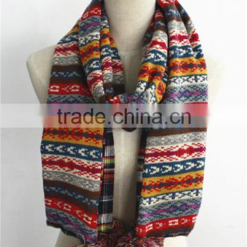 Chirstmas Pattern Acrylic Winter Double sides Scarf With Ball