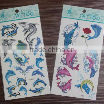 2016 hot sale eco-friendly high quality dolphin temporary tattoo sticker