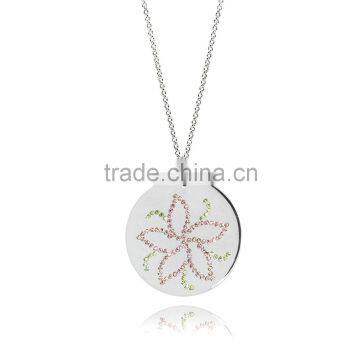 14K Silver Plating in Silver/Brass With Customize Design Botanical Theme 'Lily' Drawing with Different Color Crystal