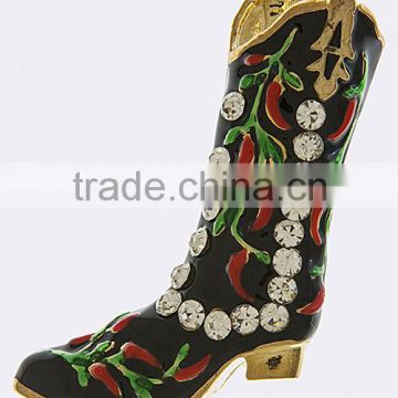 CRYSTAL LINED CHILI PEPPER BOOT BROOCH