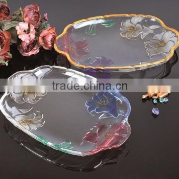 LARGE SIZE COLOURED FLOWER GLASS PLATE