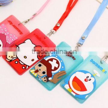 wholesale cute embossed cartoon animal shape business card cover pvc silicone passport case bus ID card holder with lanyard rope