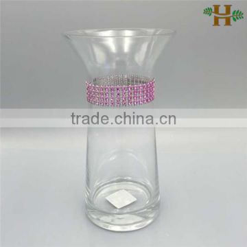 Wholesale flared opening clear glass vases with diamond decoration