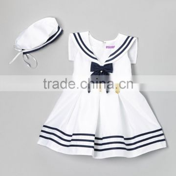 2017 Latest design Hot sale summer wholesale silk tutu baby clothing kids sleeveless baby girl blue stripe dress