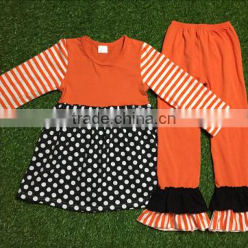 Fall Baby Clothes Girls Orange Top and Pant Ruffle Outfits For Kids in Halloween