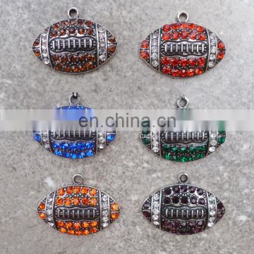Silver Jewelry 30mm x 23mm Mixed Color Wholesale Crystal Football Charms