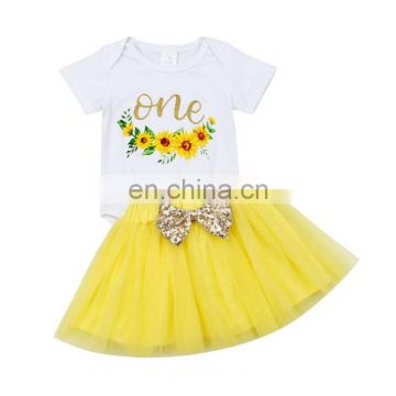 New Summer Toddler Baby Girl Sunflower one letter print Romper & kids Tutu Skirts Set Outfits 0-2years