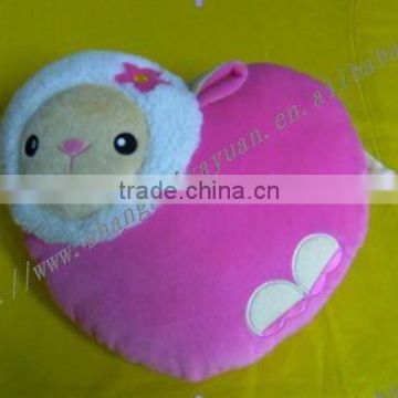 heart-shaped plush cushion with sheep