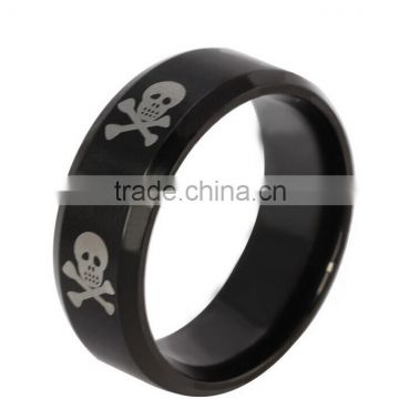 Non-rust Stainless steel finger ring with skull logo laser engraved
