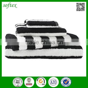 black and white striped bath towel