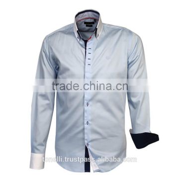 Wholesale long sleeve slim fit light blue satin dress shirts for men