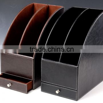 wooden faux leather file/document holder--2 tiers