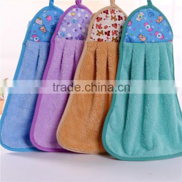 Hanging coral fleece kitchen hand towel