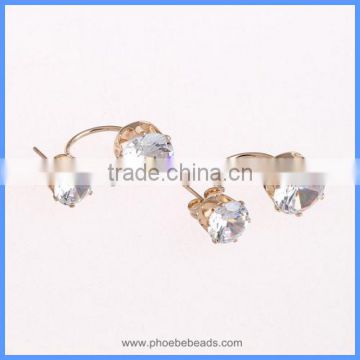 Wholesale Gold Plated 8mm 10mm Double Clear Zircon Diamond U Shape Hook Stud Earrings For Lady CTBE10-RC02B