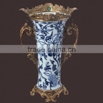 C12 hot sale brass and flower ceramic vase