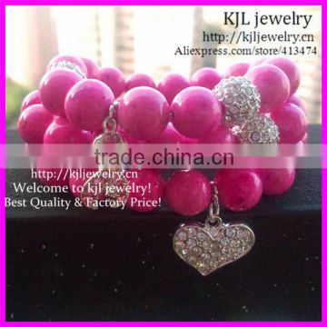 KJL-BD5234 Wholesale Breast Cancer Awareness Ribbon Heart Bracelet Pink Crazy Lace Agate Beaded Womens Healing Stones